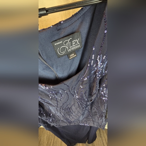 Alex Evenings Plus Tea-Length Firework Sequin Dress Size 20 W NWT Navy Blue - Picture 7 of 12